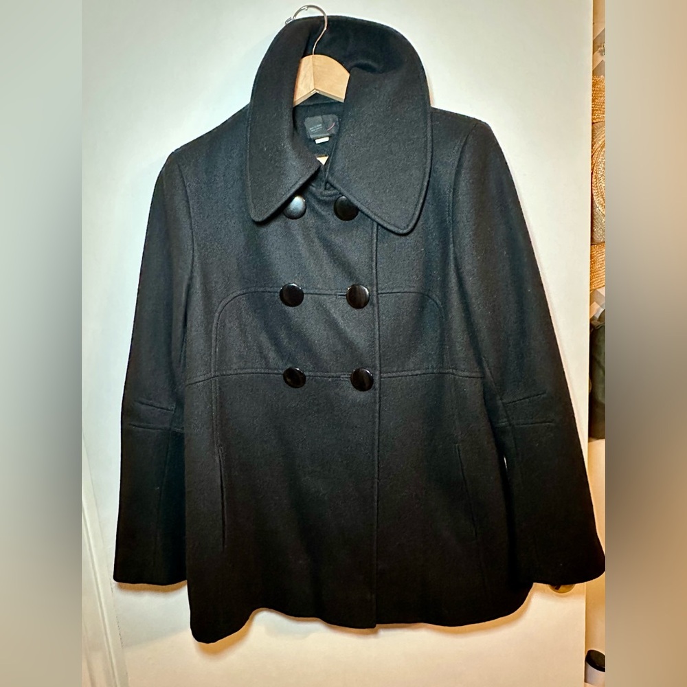Via black pea coat size Large